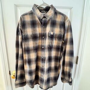 Carhartt Men’s Plaid Button-Down Shirt — Beige, Black & Cream